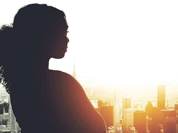 woman gazing over city