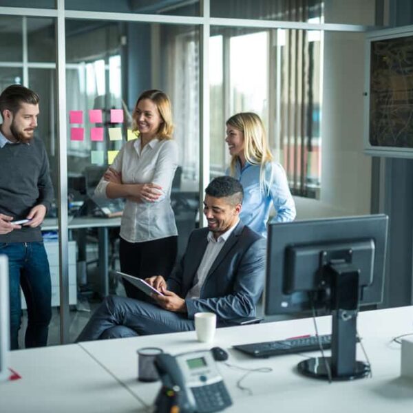 business colleagues talking in office